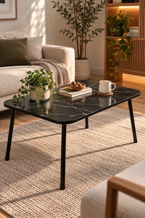 SuloraHome Ceviz Desenli Metal Ayaklı Çekmeceli Orta Sehpa