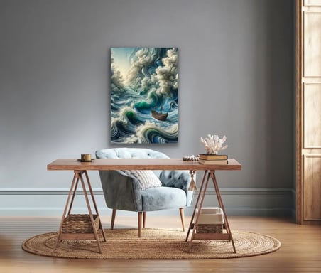 Okyanustaki Yalnız Gemi Kanvas Tablo 70x100cm