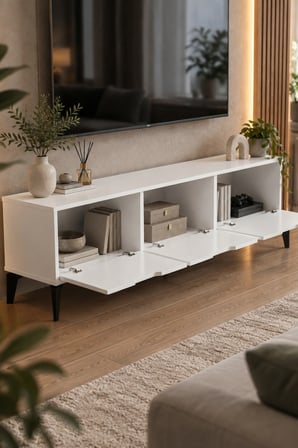 SuloraHome Beyaz Suntalam TV Sehpası 160x35 cm