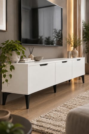SuloraHome Beyaz Suntalam TV Sehpası 160x35 cm
