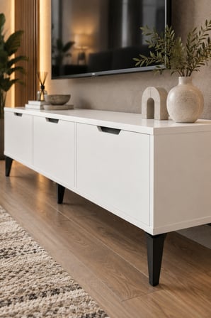 SuloraHome Beyaz Suntalam TV Sehpası 160x35 cm