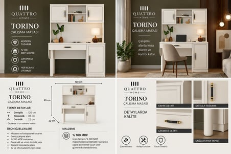TORINO KİTAPLIKLI ÇALIŞMA MASASI