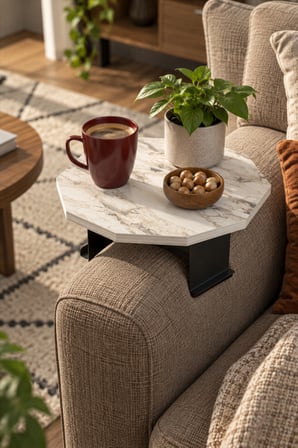 SuloraHome Ayarlanabilir Sekizgen Yan Sehpa Beyaz Mermer Desenli