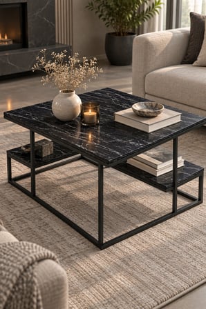 SuloraHome Siyah Raflı Orta Sehpa