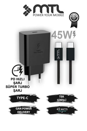 45W Süper Hızlı 2.0 Type-C Adaptör + Type-C to Type-C Kablo Süper Fast Şarj Seti MT 1745