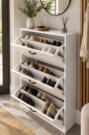 SuloraHome Düşer Kapaklı Beyaz Ayakkabılık 74 cm