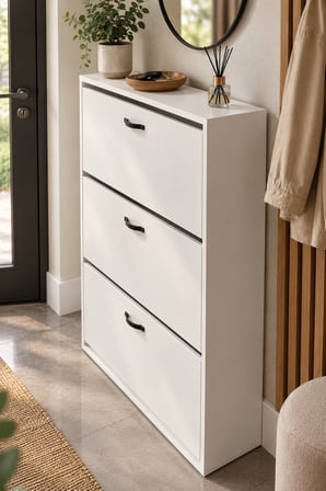 SuloraHome Düşer Kapaklı Beyaz Ayakkabılık 74 cm