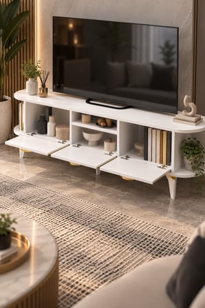 SuloraHome Beyaz ve Gold Detaylı 160 cm TV Ünitesi
