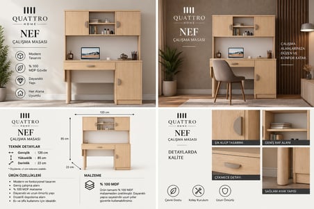 NEF KİTAPLIKLI ÇALIŞMA MASASI