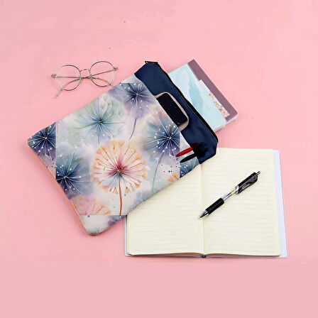 Fermuarlı Desenli Yıkanabilir Cepli Kitap Kılıfı 20 x 25 cm Çok Amaçlı Çanta Book Cover