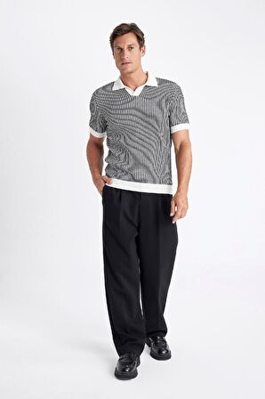 DeFacto Standart Fit Normal Kesim Çizgili Kısa Kollu Triko Polo Tişört C9321AX24SMBK81