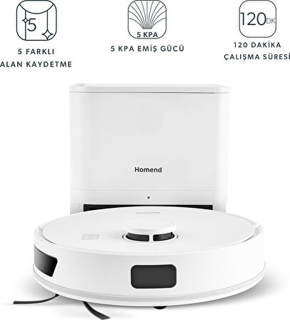 Homend Alex Laser Power 1289H Toz Hazneli Moplu Halı Tanıyan Beyaz Robot Süpürge