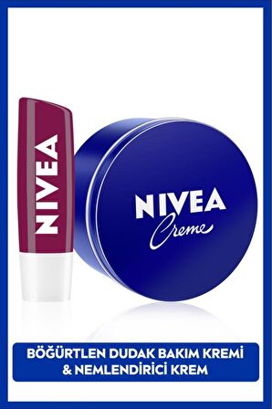 Nivea Creme Nemlendirici 250ml ve Böğürtlen Dudak Bakım Kremi 4.8gr, Hafif Bordo Işıltı, Pürüzsüz Dudaklar