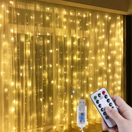 3x3 Metre Peri Led Kumandalı Perde Asma Kancalı Peri Led Yılbaşı Led Gün Işığı Led Işık 8 Modlu Parti Işığı Dekoratif Işık Led Saçak Led Işık Perde Led Yılbaşı Dekorasyon