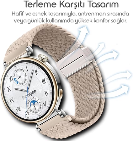 Örgü Loop 18mm Kumaş Kordon Huawei ile Uyumlu GT5 41mm/GT5 Pro 42mm/GT4 41mm için Manyetik Tokalı Terlemeye Karşı Nefes Alabilen Bileğe Göre Ayarlanabilen Elastik Kayış