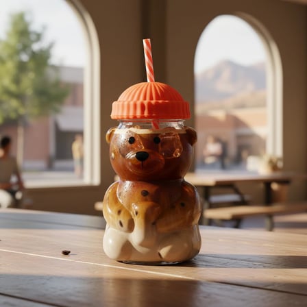 Deconox Sevimli Ayıcık Figürlü Borosilikat Cam Bardak 580 Ml - Silikon Kapaklı Ve Pipetli Lüx Barista Soğuk İ̇Çecek Bardağı (Turuncu)
