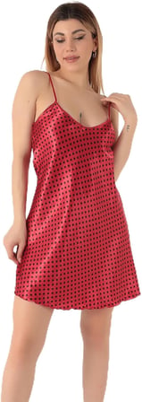 miorre İnce Askılı Mini Saten Gecelik,Kırmızı S/M,33166033