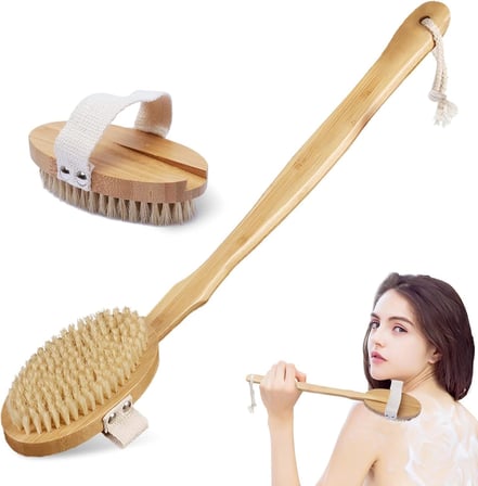 Ahşap Sırt Fırçası – Uzun Saplı Doğal Kıllı Banyo ve Duş Fırçası, Çıkarılabilir El Fırçası, Kuru Fırçalama ve Vücut Bakımı İçin