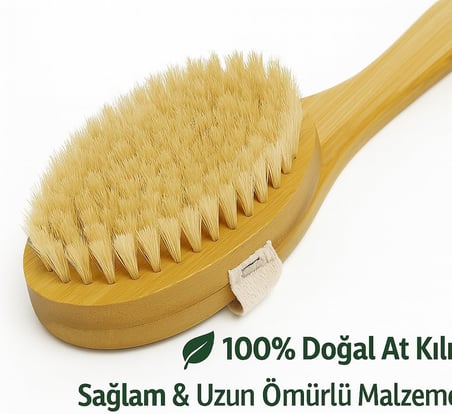 Ahşap Sırt Fırçası – Uzun Saplı Doğal Kıllı Banyo ve Duş Fırçası, Çıkarılabilir El Fırçası, Kuru Fırçalama ve Vücut Bakımı İçin
