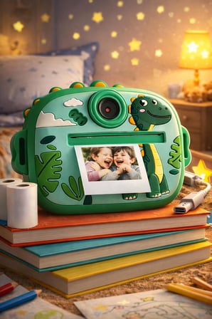 Çocuk Anında Baskılı Mini Fotoğraf Makinesi Sevimli Tasarımlı Çift Kameralı Kamera