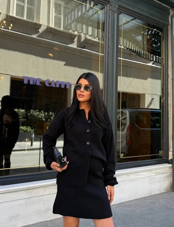 Gömlek Ceket ve Mini Etek İkili Takım - 4 Renk