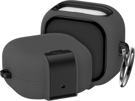 Samsung Galaxy Buds 4 Pro ve Buds 4 ile Uyumlu Mandallı Kapak Kilit Sistemli Kumlanmış Mat Dokulu Darbelere Dayanıklı Hibrit Kılıf (Gri, Galaxy Buds 4 Pro/4)
