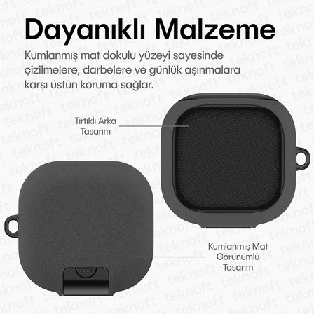 Samsung Galaxy Buds 4 Pro ve Buds 4 ile Uyumlu Mandallı Kapak Kilit Sistemli Kumlanmış Mat Dokulu Darbelere Dayanıklı Hibrit Kılıf (Gri, Galaxy Buds 4 Pro/4)
