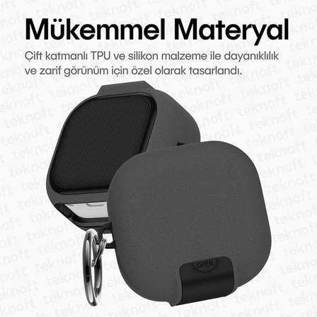 Samsung Galaxy Buds 4 Pro ve Buds 4 ile Uyumlu Mandallı Kapak Kilit Sistemli Kumlanmış Mat Dokulu Darbelere Dayanıklı Hibrit Kılıf (Gri, Galaxy Buds 4 Pro/4)