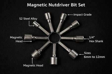 Orret Home 9 Parça Manyetik Somun Ucu Seti – 5mm-13mm Arası Lokma Uç Takımı, Matkap Uyumlu Somun Sökme Adaptörü, 1/4" Altıgen Şaft, Manyetik Başlıklı Lokma Anahtar Uçları