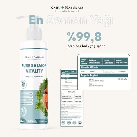 Pure Salmon Vitality%100 Doğal Norveç Somon Yağı, Omega 3 ve 6, E Vitamini, Kedi ve Köpek, 250 ML