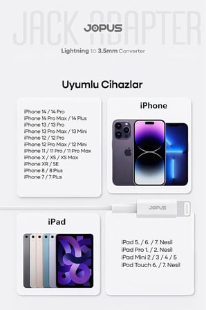 iPhone 7-8-X-11-12-13-14 Serileri ile Uyumlu Bluetooth Bağlantılı 3.5mm Kulaklık Dönüştürücü JO-IB01 Beyaz, 42337