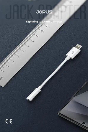 iPhone 7-8-X-11-12-13-14 Serileri ile Uyumlu Bluetooth Bağlantılı 3.5mm Kulaklık Dönüştürücü JO-IB01 Beyaz, 42337