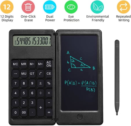 C5 Dijital Çizim Ekranlı Bilimsel Fonksiyonlu E-Writer Hesap Makinesi Katlanabilir Sessiz Tuşlu Siyah