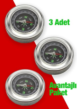Pusula - Metal Gövdeli Profesyonel 60mm Taşınabilir El Pusulası – Dayanıklı Çelik Kasa, Yuvarlak Cep Pusulası 3 Adet