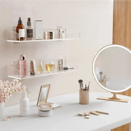 2 Adet Pleksi Hayalet Raf | Banyo Mutfak Düzenleyici Kendinden Yapışkanlı Vidalı Raf - 40 Cm