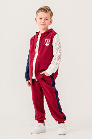 Kapüşonlu %100 Pamuk 3 Parça Erkek Çocuk Eşofman Takımı