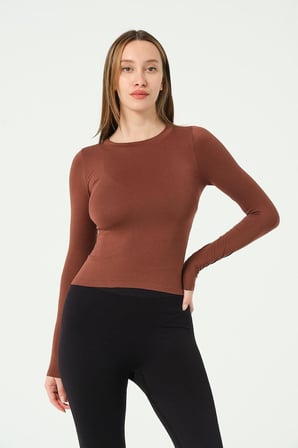 Yuvarlak Yaka Uzun Kollu Seamless Crop-1 -