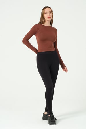 Yuvarlak Yaka Uzun Kollu Seamless Crop-1 -