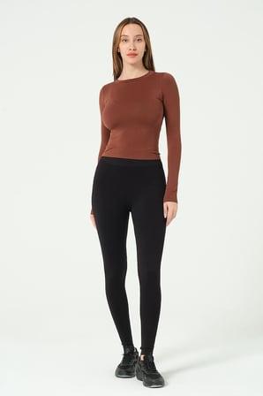Yuvarlak Yaka Uzun Kollu Seamless Crop-1 -