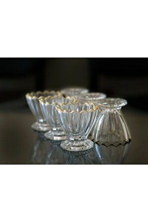 Cam 6’lı Magnolia Dondurmalık & Çerezlik Seti (yaldızlı)