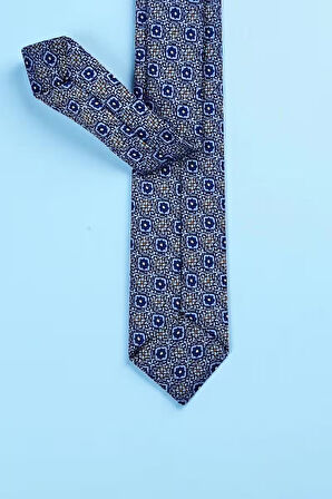 Slim Mozaik Desen Mavi Kravat & Mendil