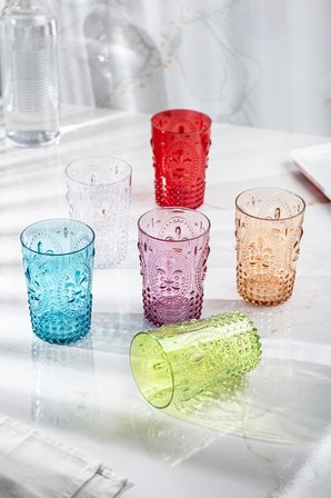 Akrilik Renkli 6'lı Kısa Bardak &amp; Su Meşrubat Kahve Yanı Bardağı 400 ml (Cam Değildir)