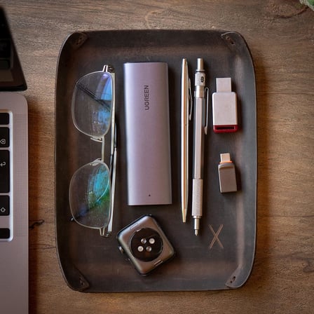 Masaüstü Organizer, Toplayıcı, Hakiki Deri Vale Tepsisi, Telefon pedi, Deri Sümen, Deri Pad, Deri Kase, Zarf ve Mektup Tepsisi, vallet tray, catch it all tray, leather (Kestane - Koyu Kahverengi)