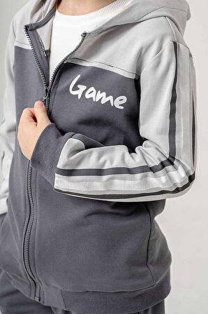 Fermuarlı Kapüşonlu Çift Cepli 3 Parça Erkek Çocuk Eşofman Takımı