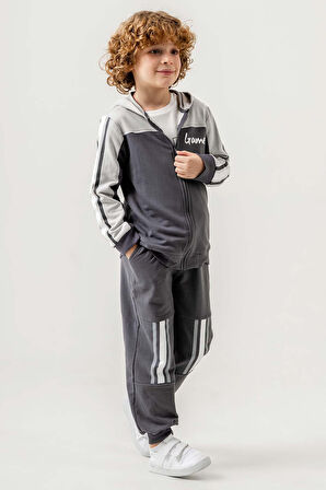 Fermuarlı Kapüşonlu Çift Cepli 3 Parça Erkek Çocuk Eşofman Takımı