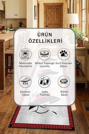 Gizemli Kadın Siyah Yıkanabilir Kaymaz Taban Dijital Baskılı Mutfak Halısı