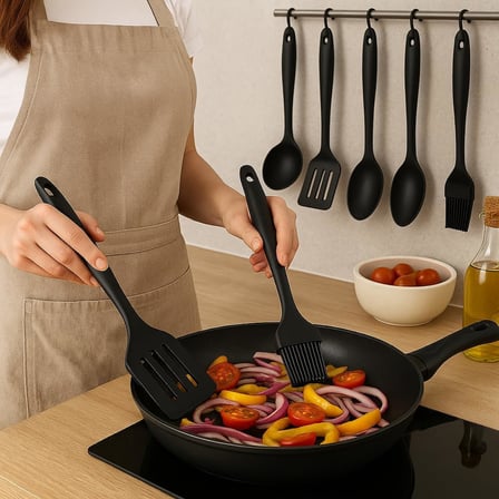 5'li Silikon Mutfak Seti – Kaşık, Kepçe, Spatula, Yağ Fırçası | Renkli Pişirme Seti | Isıya Dayanıklı | Mutfak Gereçleri (Renk Stok Durumuna Göre Gönderilir)