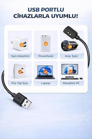 Huawei ile Uyumlu Watch Fit 2/3/4/4 Pro - Huawei Band 10/9/8/7/6 Uyumlu Akıllı Saat Usb Şarj Aleti Kablosu