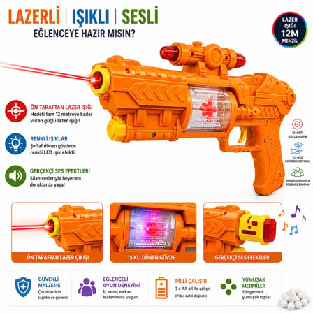 Lazerli Işıklı Sesli Döner Gövdeli Oyuncak Uzay Silahı