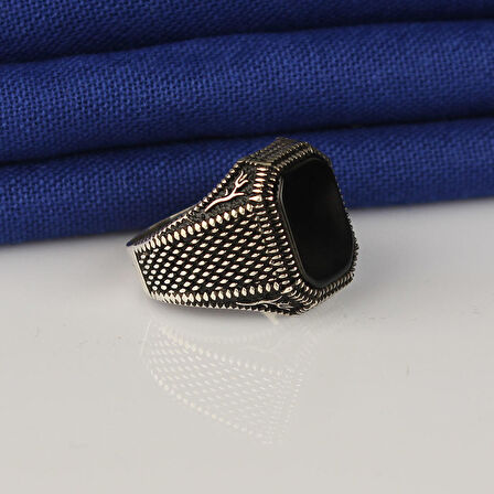 925 AYAR GÜMÜŞ DÖRTGEN ONİKS TAŞLI ERKEK YÜZÜK